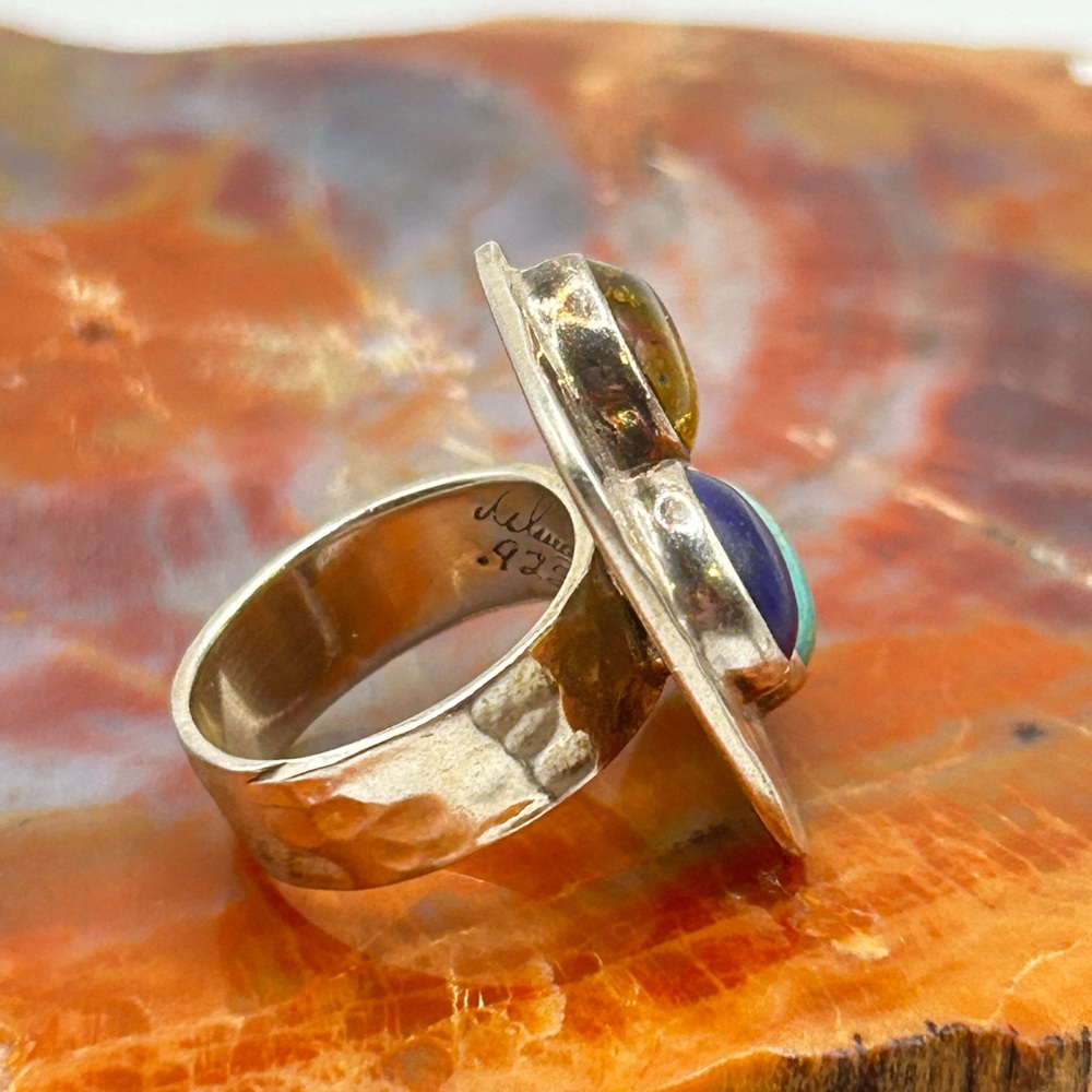 Artistic Multi Gemstone Ring, Sterling Silver - S… - image 3